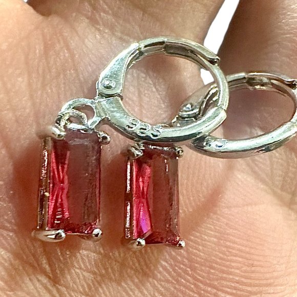 Ruby Earrings Sterling Silver 925 Dangle Earrings for Women lab-created Gift - Picture 9 of 9